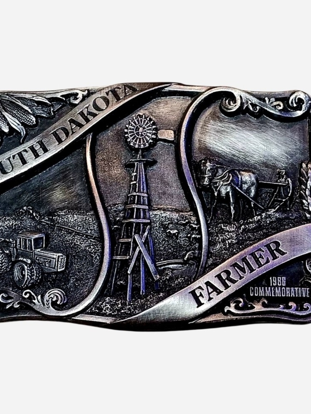 Double D Designs 1986 Pewter Farmer Commemorative Buckle
